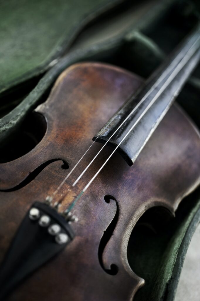 Old weathered violin on a flea market